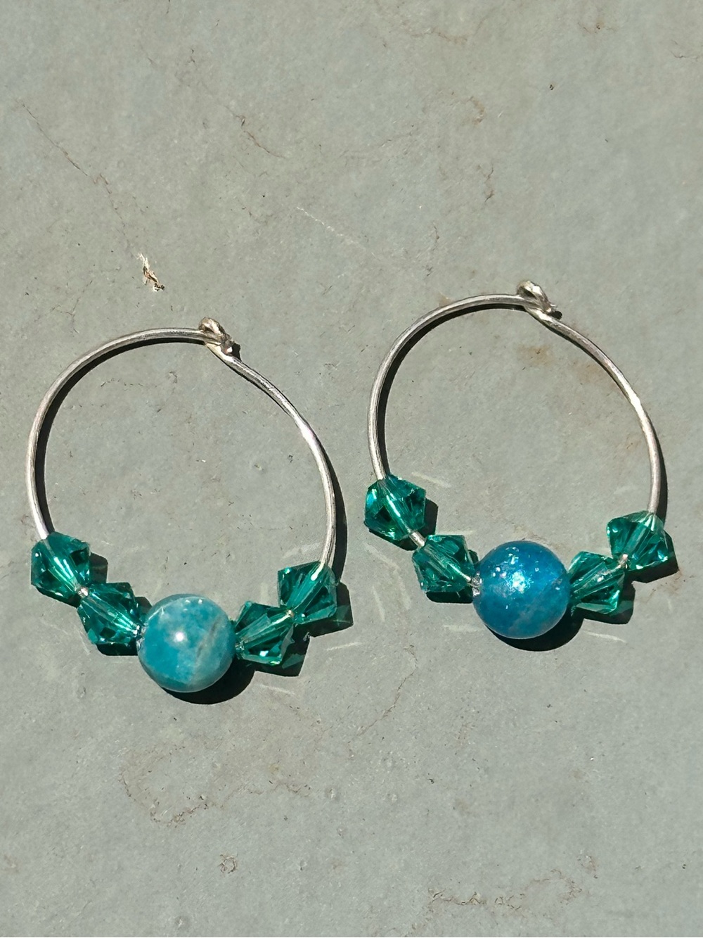Blue Apatite .925 Sterling Silver Hoop Earrings Teal Swarovski Crystal Hanade